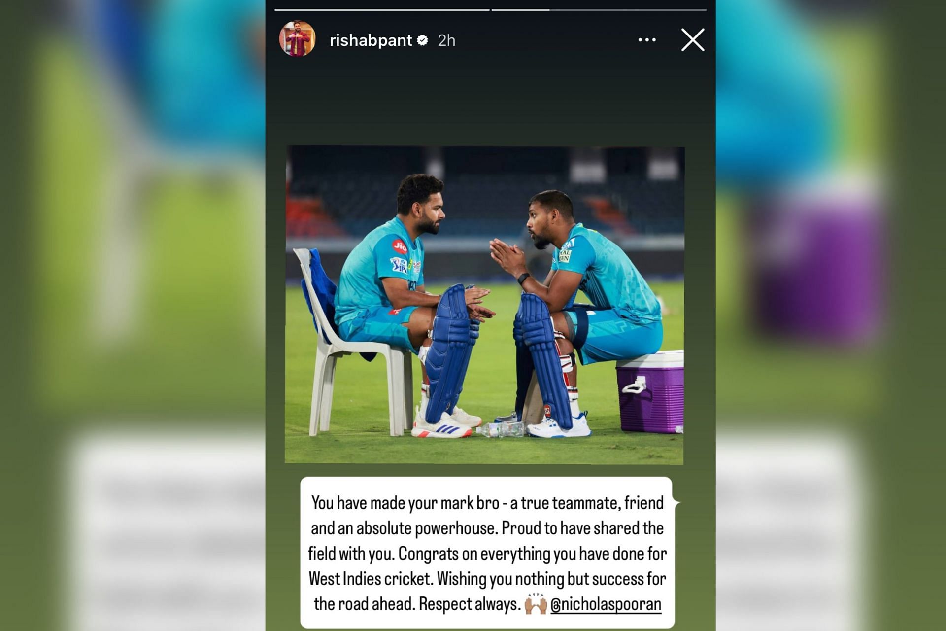 Rishabh Pant pens heartfelt note on Nicholas Pooran (Image via Instagram-@rishabpant)